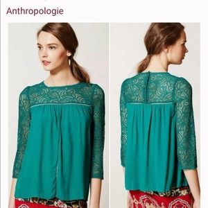 Anthropologie Moulinette Soeurs Green Lace Top